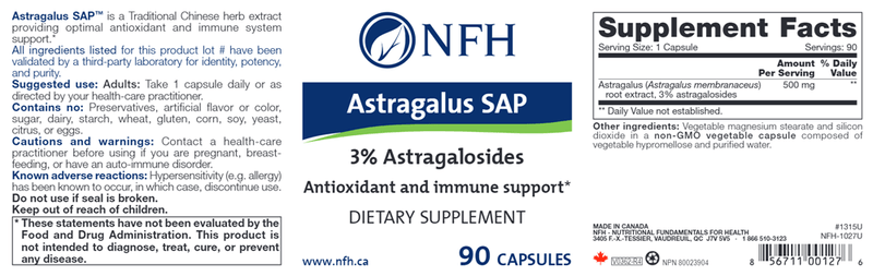 Astragalus SAP (NFH Nutritional Fundamentals) Label
