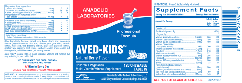Aved-Kids Multivitamin (Anabolic Laboratories) Label