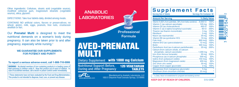 Aved-Prenatal Multi (Anabolic Laboratories) Label