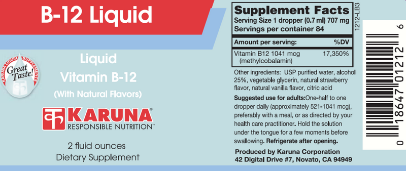 B-12 Liquid (Karuna Responsible Nutrition) Label