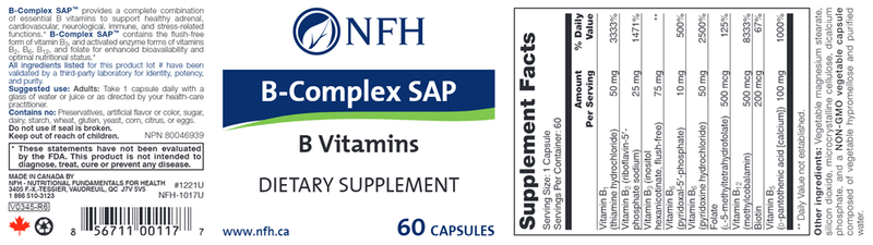 B-Complex SAP (NFH Nutritional Fundamentals) Label