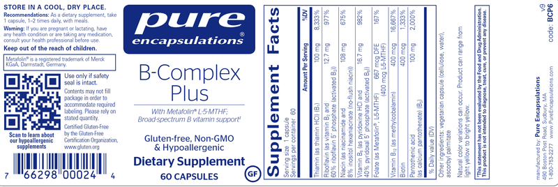 B Complex Plus 60 Caps Pure Encapsulations Label