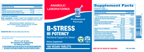 B-STRESS HI POTENCY (Anabolic Laboratories) Label