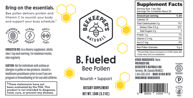 B. Fueled Bee Pollen Beekeeper's Naturals Label