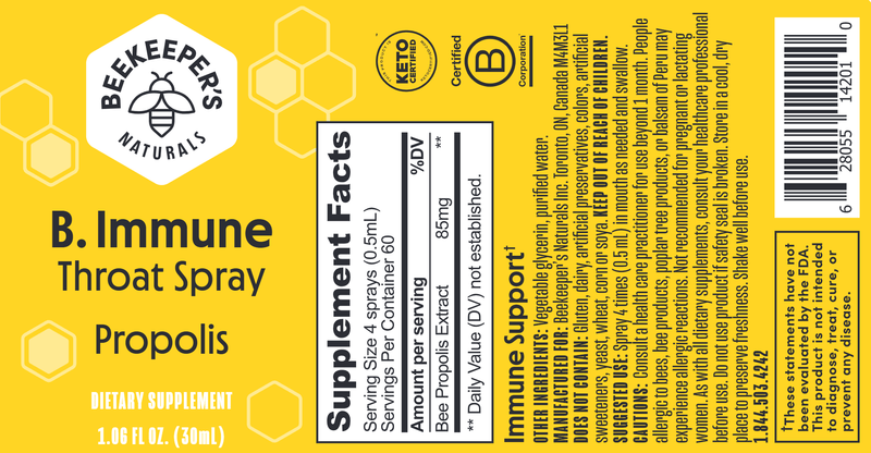 b. immune propolis throat spray beekeeper's naturals label