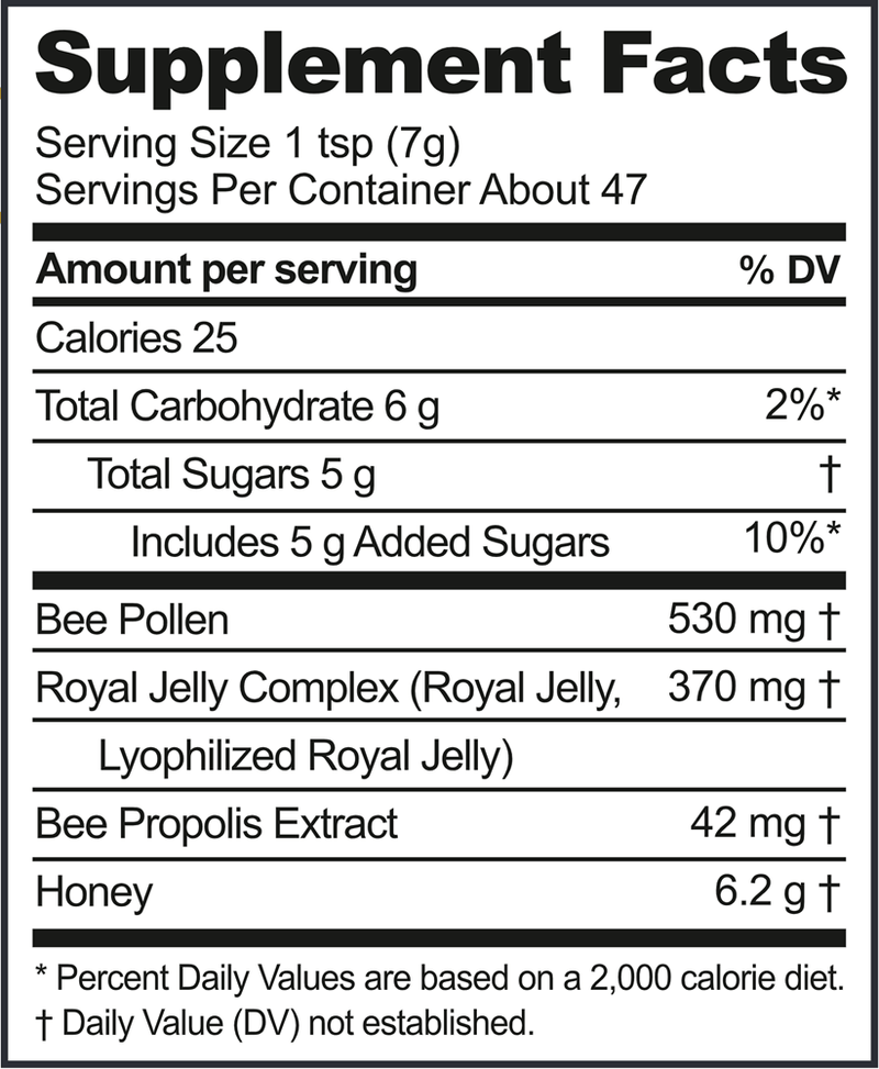 B. Powered Superfood Honey 11.6oz Beekeeper's Naturals Supplement Facts