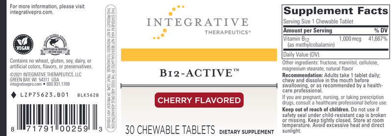 B12-Active Cherry Flavored Chewable (Integrative Therapeutics) Label