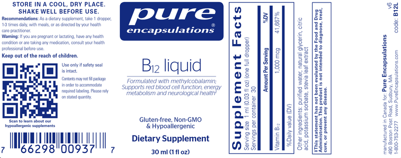 B12 LIQUID Pure Encapsulations Label