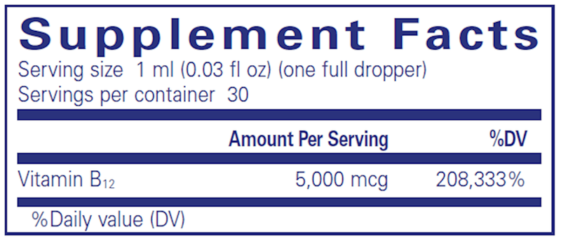 B12 5000 LIQUID Pure Encapsulations Supplement Facts