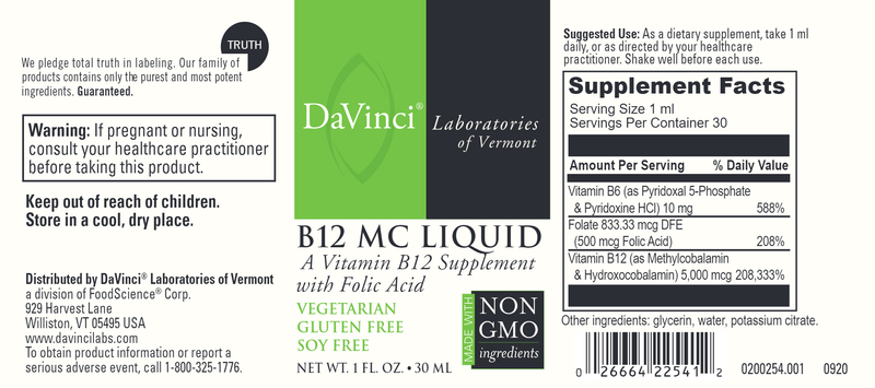 B12 MC Liquid DaVinci Labs Label