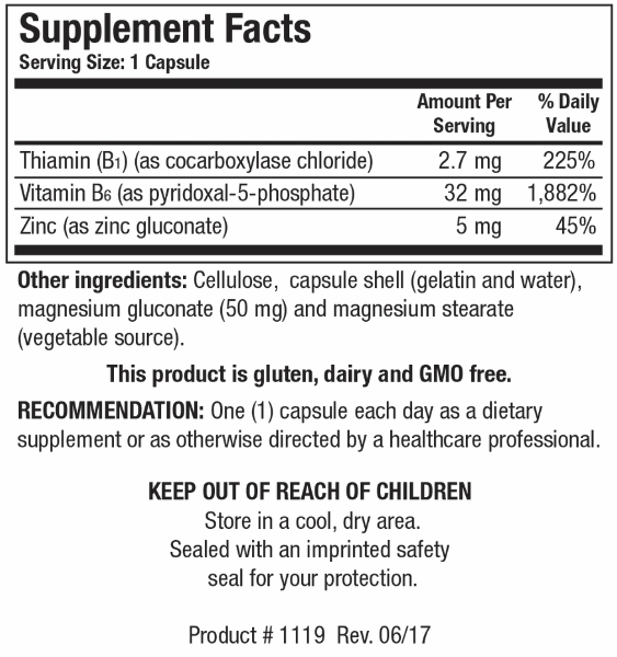 B6/B1 Plus Zinc (Biotics Research) Supplement Facts