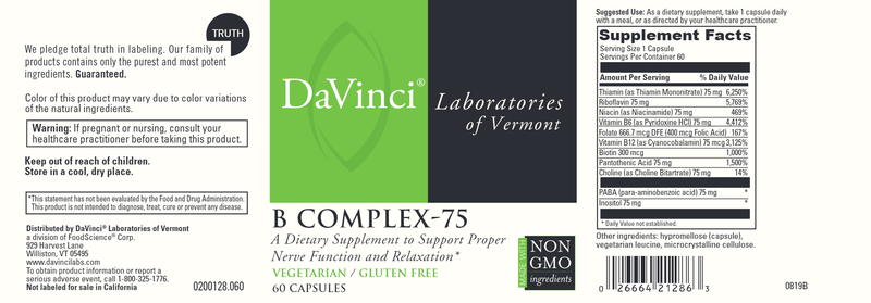 B Complex 75 DaVinci Labs Label