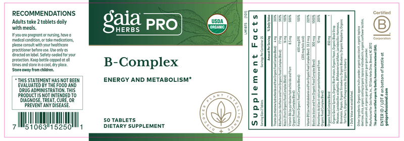 B Complex (Gaia Herbs Professional Solutions) Label