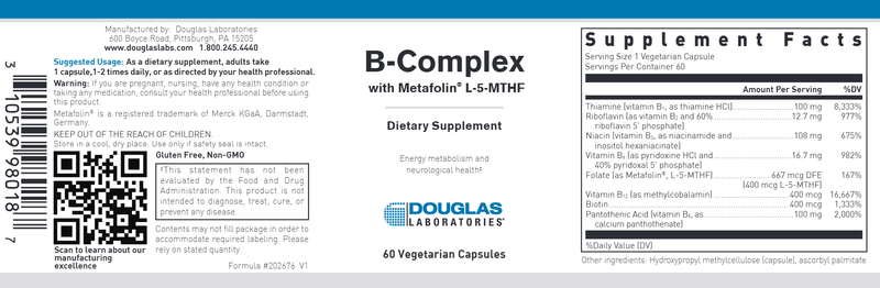 B Complex with Metafolin Douglas Labs label
