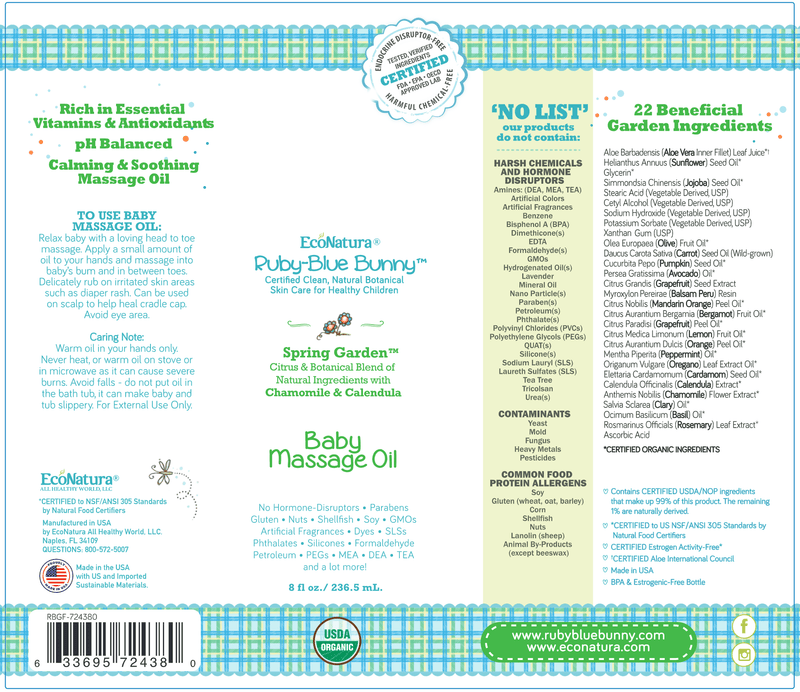 Baby Massage Oil (Ruby Blue Bunny) Label