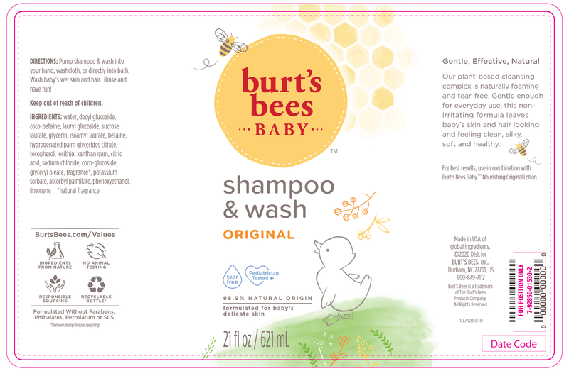 Baby Shampoo & Wash Original (Burts Bees) Label