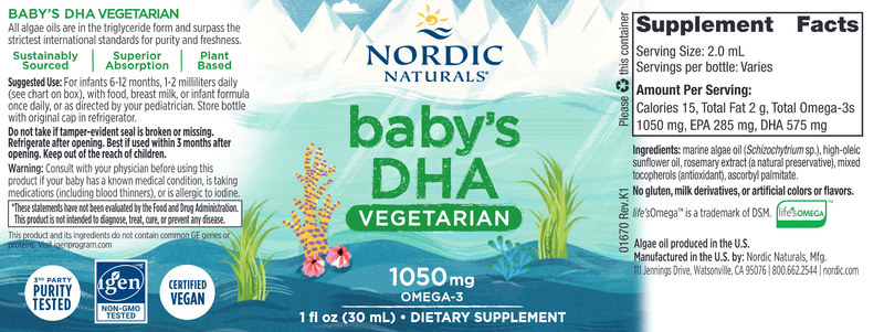 Baby's DHA Vegetarian (Nordic Naturals) Label