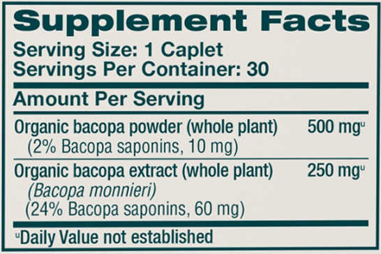 Bacopa 30 caplets Himalaya Wellness supplement facts