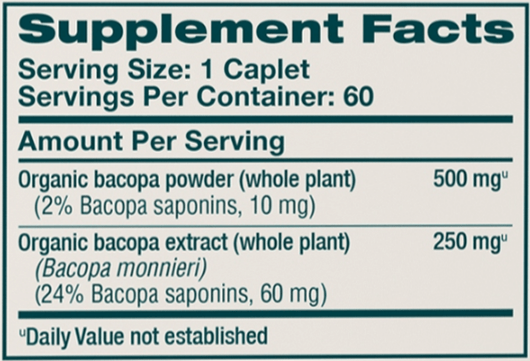 Bacopa 60 caplets Himalaya Wellness supplement facts