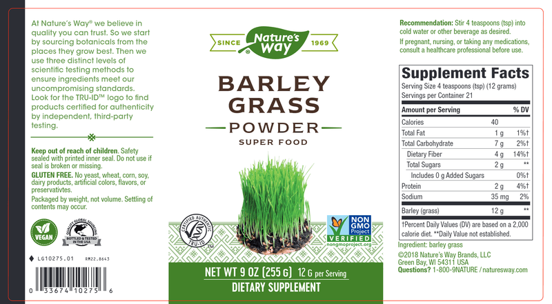 Barley Grass Powder (Nature's Way) Label