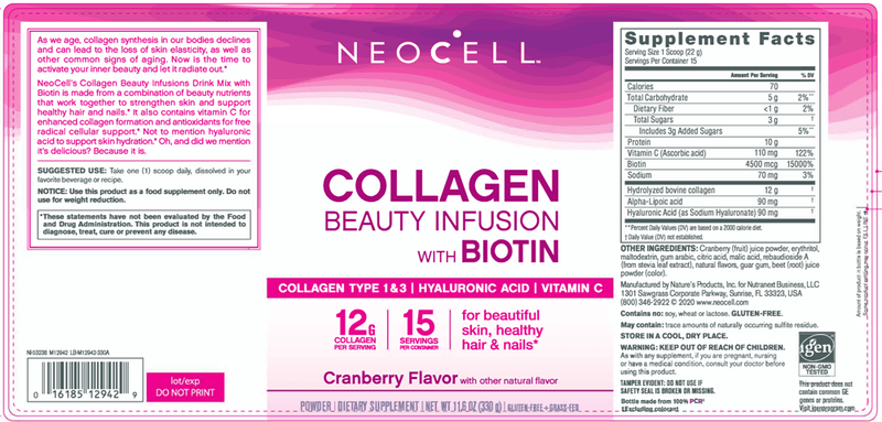 Beauty Infusion Cranberry (Neocell) Label