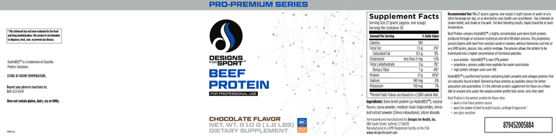 Beef Protein Chocolate (Designs for Sport) Label