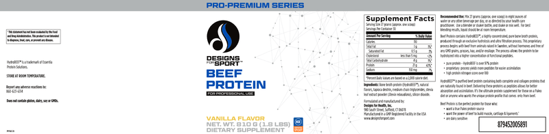 Beef Protein Vanilla (Designs for Sport) Label