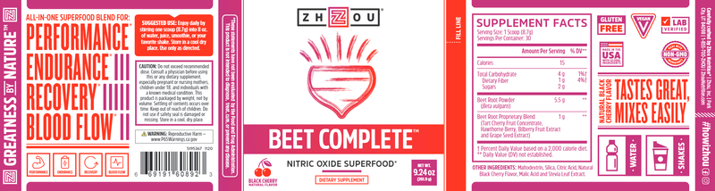 Beet Complete Black Cherry (ZHOU Nutrition) Label