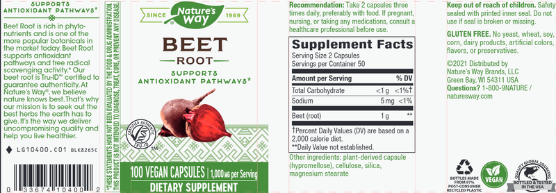 Beet Root 100 Caps (Nature's Way) Label