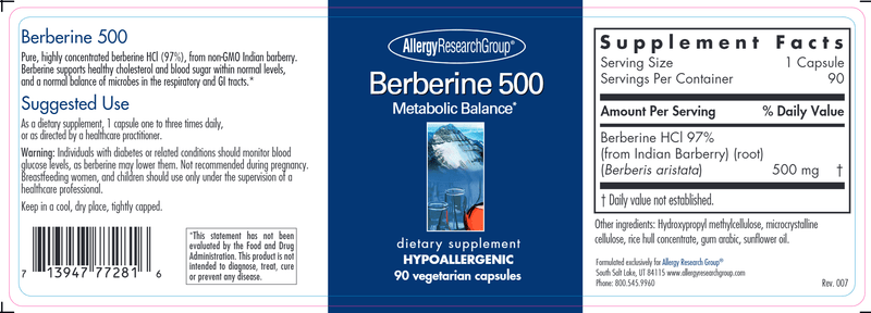 Berberine 500 (Allergy Research Group) label
