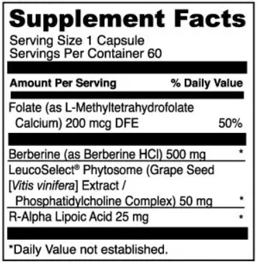 Berberine Force DaVinci Labs Supplement Facts