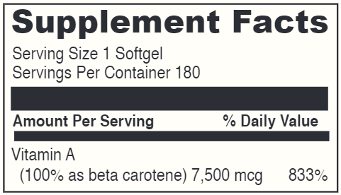 Beta Carotene 180 Softgels (DaVinci Labs) Supplement Facts