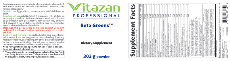 Beta Greens (Vitazan Pro) Label