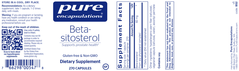 Beta Sitosterol 270 Caps Pure Encapsulations Label