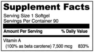 Beta Carotene (DaVinci Labs) Supplement Facts