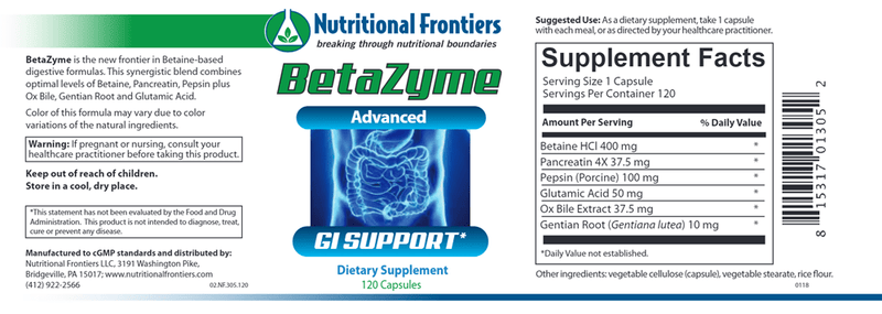 BetaZyme (Nutritional Frontiers) Label
