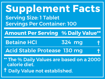 Betaine HCl 324 mg (BodyBio) Supplement Facts