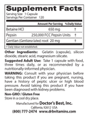 Betaine HCl Pepsin 120ct (Doctors Best) Supplement Facts
