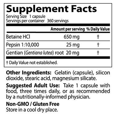 Betaine HCl Pepsin 360ct (Doctors Best)
