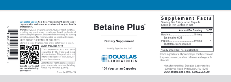 Betaine Plus Douglas Labs label