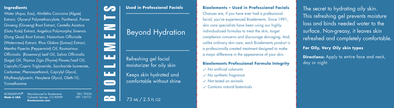 Beyond Hydration (Bioelements INC) Label