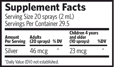 Bio-Active Sil Hydrosol Vertical 2 fl oz spray (Argentyn 23) supplement facts