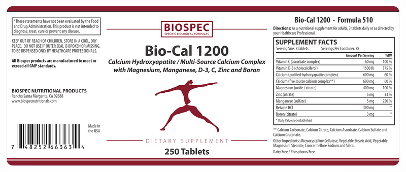 Bio-Cal 1200 (Biospec Nutritionals) Label