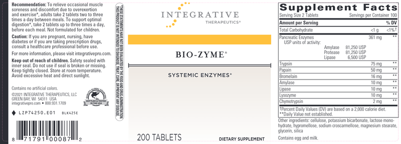 Bio-Zyme (Integrative Therapeutics) Label