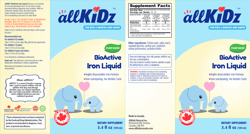BioActive Iron Liquid allKiDz Label