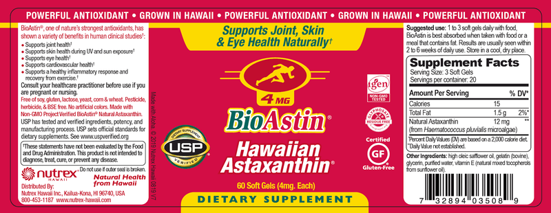 BioAstin Astaxanthin Nutrex Hawaii Label