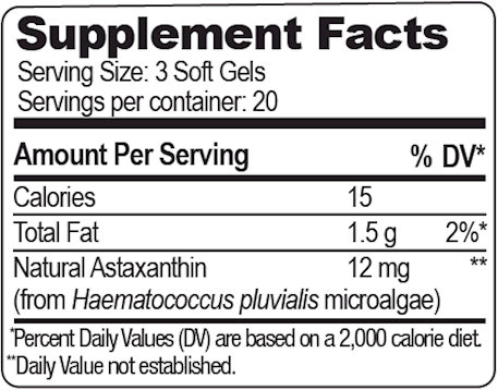 BioAstin Astaxanthin Nutrex Hawaii Supplement Facts