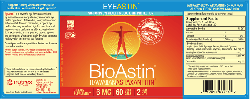 BioAstin EyeAstin Nutrex Hawaii Label