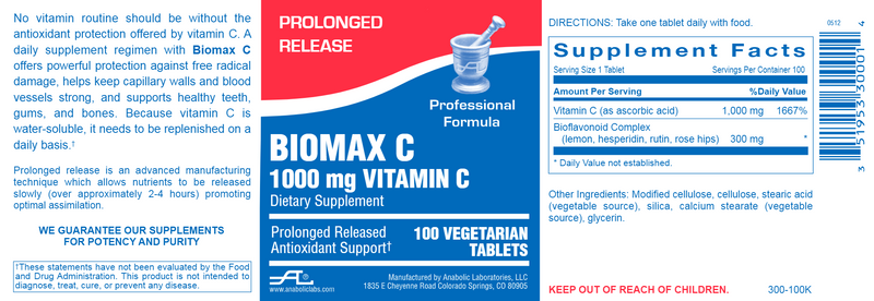 BioMax C 1000 mg (Anabolic Laboratories) Label