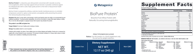 BioPure Protein (Metagenics) Label